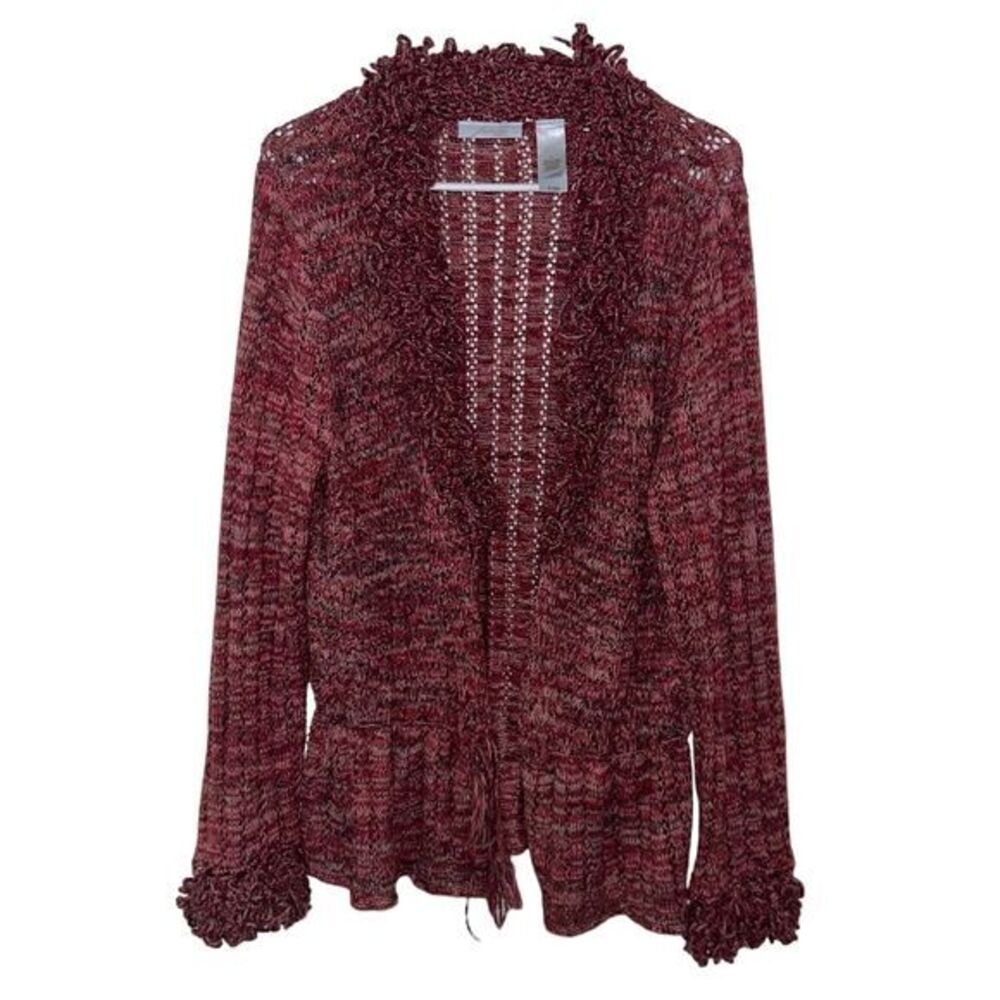 JH Collectibles Woman's Red Fringe Open Knit‎ Cardigan with Tassel Size 1X
